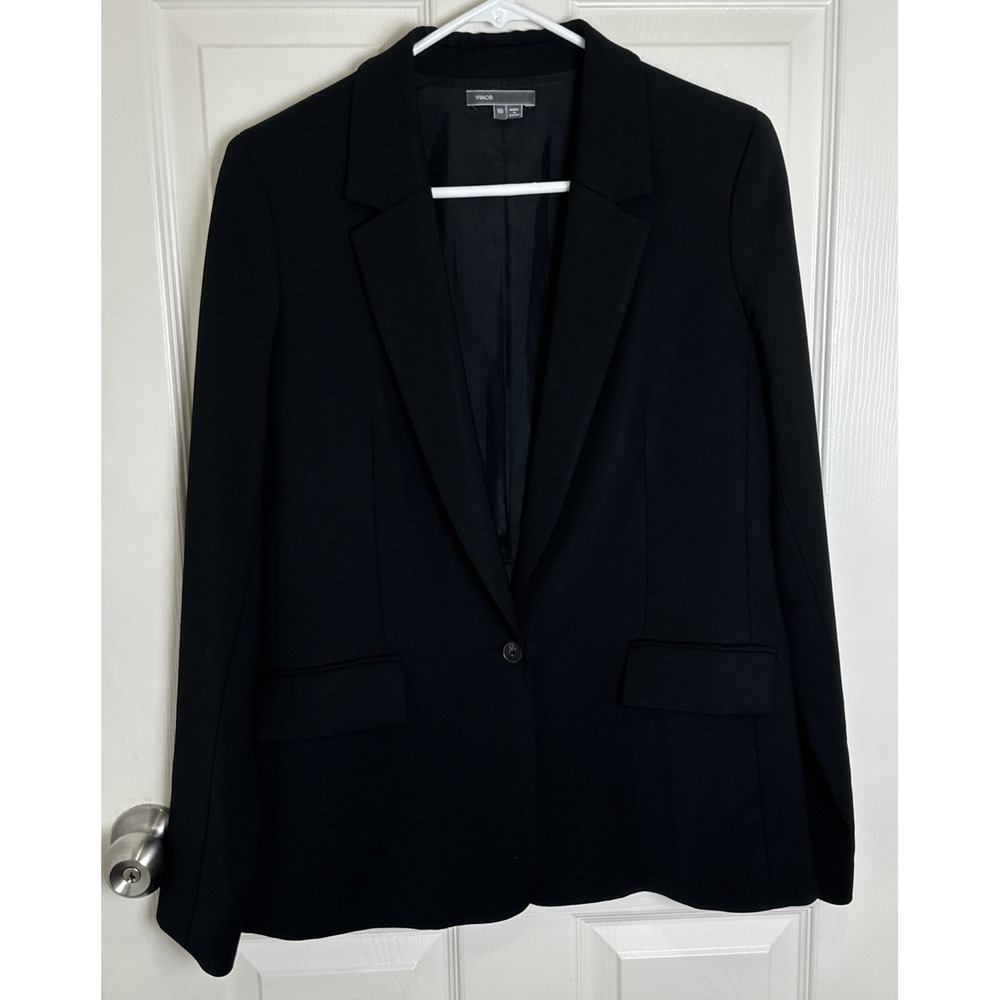 Vince Black Boyfriend Wool Blend One Button Blazer Woman's Size 10‎ RN 106730